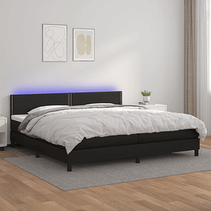 vidaXL Cama box spring c/ colchão/LED 200x200cm couro artificial preto