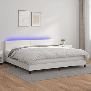 vidaXL Cama box spring c/colchão/LED 200x200cm couro artificial branco