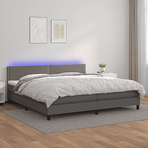 vidaXL Cama box spring c/ colchão/LED 200x200cm couro artificial cinza