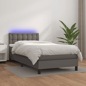 vidaXL Cama box spring c/ colchão/LED 80x200 cm couro artificial cinza