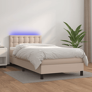 vidaXL Cama box spring c/ colchão/LED 90x190cm couro artif. cappuccino