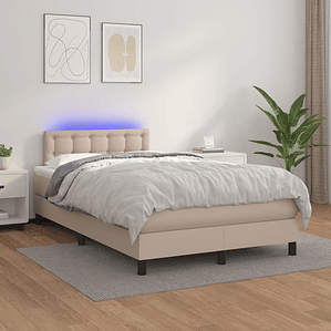 vidaXL Cama box spring c/colchão/LED 120x200cm couro artif. cappuccino