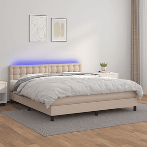 vidaXL Cama box spring c/colchão/LED 160x200cm couro artif. cappuccino