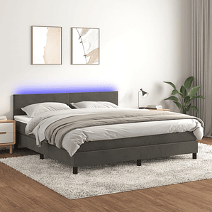 vidaXL Cama box spring c/ colchão/LED 160x200cm veludo cinzento-escuro