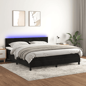 vidaXL Cama box spring c/ colchão/LED 160x200 cm veludo preto