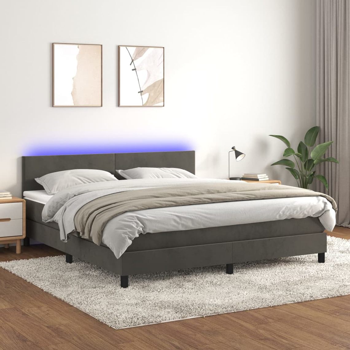 vidaXL Cama box spring c/ colchão/LED 180x200cm veludo cinzento-escuro 1
