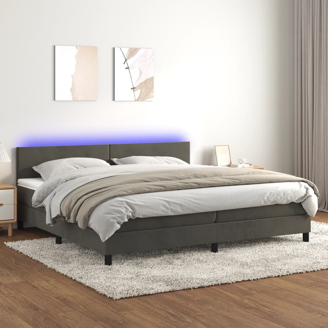 vidaXL Cama box spring c/ colchão/LED 200x200cm veludo cinzento-escuro 1