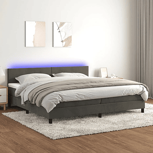 vidaXL Cama box spring c/ colchão/LED 200x200cm veludo cinzento-escuro