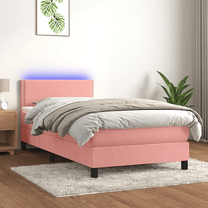 vidaXL Cama box spring c/ colchão/LED 80x200 cm veludo rosa