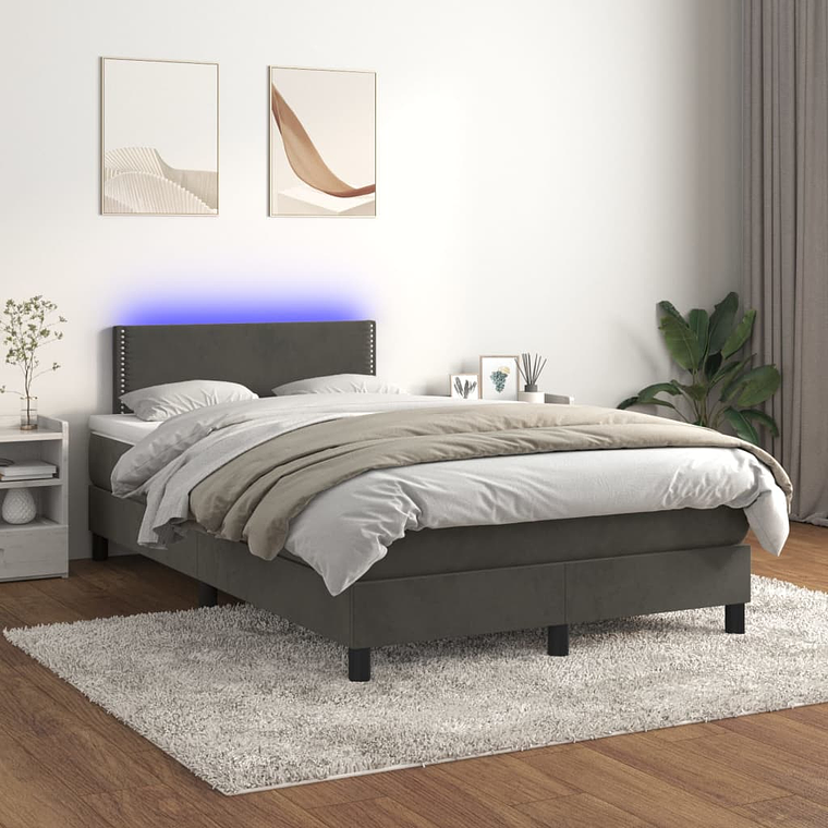 vidaXL Cama box spring c/ colchão/LED 120x200cm veludo cinzento-escuro 1