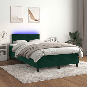 vidaXL Cama box spring c/ colchão/LED 120x200 cm veludo verde-escuro