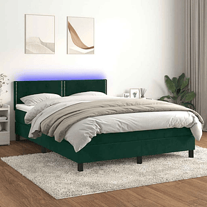vidaXL Cama box spring c/ colchão/LED 140x190 cm veludo verde-escuro