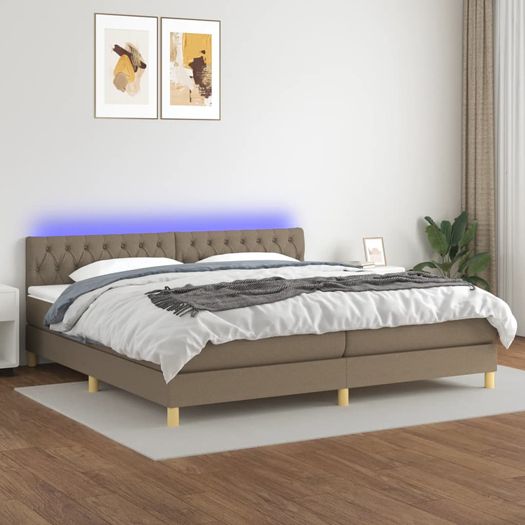 vidaXL Cama box spring colchão/LED 200x200cm tecido cinza-acastanhado 1