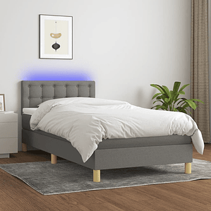 vidaXL Cama box spring c/ colchão e LED 100x200 cm tecido cinza-escuro