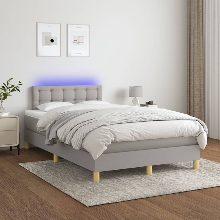 vidaXL Cama box spring c/ colchão e LED 120x200 cm tecido cinza-claro 1