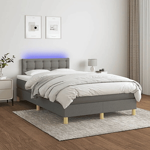 vidaXL Cama box spring c/ colchão e LED 120x200 cm tecido cinza-escuro 