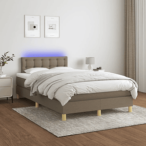 vidaXL Cama box spring colchão/LED 120x200cm tecido cinza-acastanhado