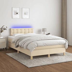 vidaXL Cama box spring c/ colchão e LED 120x200 cm tecido cor creme