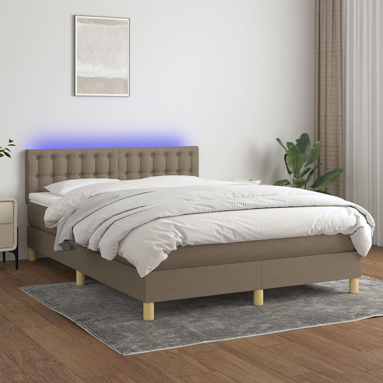 vidaXL Cama box spring colchão/LED 140x190cm tecido cinza-acastanhado 1
