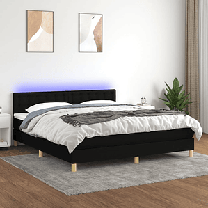 vidaXL Cama box spring c/ colchão e LED 180x200 cm tecido preto 