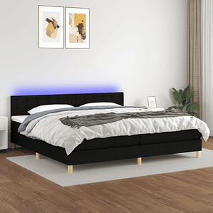 vidaXL Cama box spring c/ colchão e LED 200x200 cm tecido preto