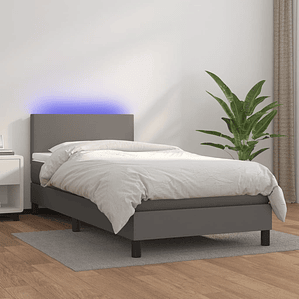 vidaXL Cama box spring c/ colchão/LED 80x200 cm couro artificial cinza