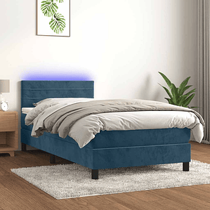 vidaXL Cama box spring c/ colchão/LED 90x190 cm veludo azul-escuro