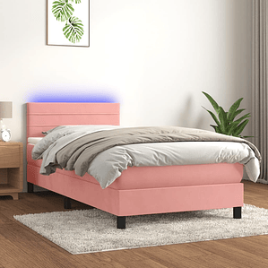 vidaXL Cama box spring c/ colchão/LED 90x190 cm veludo rosa