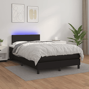 vidaXL Cama box spring c/ colchão/LED 120x200cm couro artificial preto