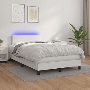vidaXL Cama box spring c/colchão/LED 120x200cm couro artificial branco