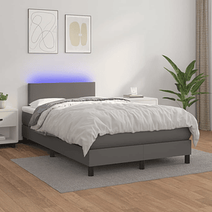 vidaXL Cama box spring c/ colchão/LED 120x200cm couro artificial cinza