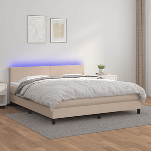 vidaXL Cama box spring c/colchão/LED 160x200cm couro artif. cappuccino