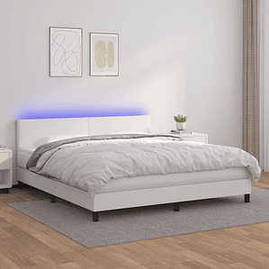 vidaXL Cama box spring c/colchão/LED 180x200cm couro artificial branco