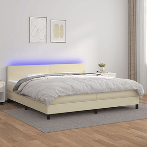 vidaXL Cama box spring c/ colchão/LED 200x200cm couro artificial creme