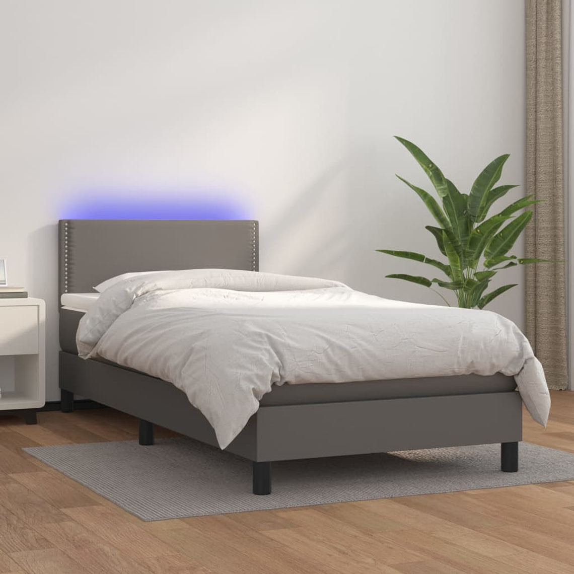 vidaXL Cama box spring c/ colchão/LED 80x200 cm couro artificial cinza 1