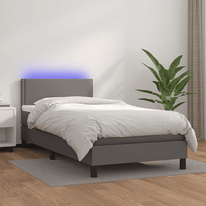 vidaXL Cama box spring c/ colchão/LED 80x200 cm couro artificial cinza