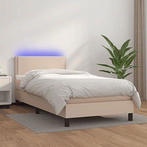 vidaXL Cama box spring c/ colchão/LED 80x200cm couro artif. cappuccino