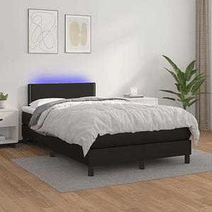 vidaXL Cama box spring c/ colchão/LED 120x200cm couro artificial preto