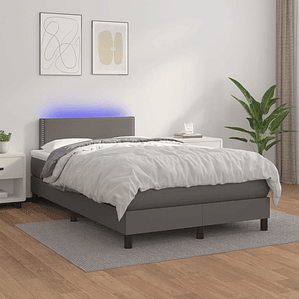 vidaXL Cama box spring c/ colchão/LED 120x200cm couro artificial cinza
