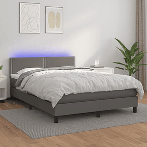vidaXL Cama box spring c/ colchão/LED 140x200cm couro artificial cinza