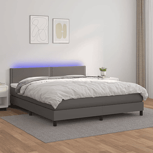 vidaXL Cama box spring c/ colchão/LED 160x200cm couro artificial cinza
