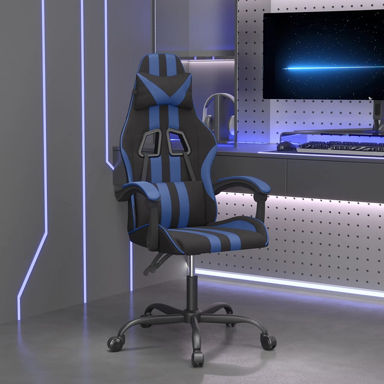 vidaXL Cadeira de gaming couro artificial preto e azul 1