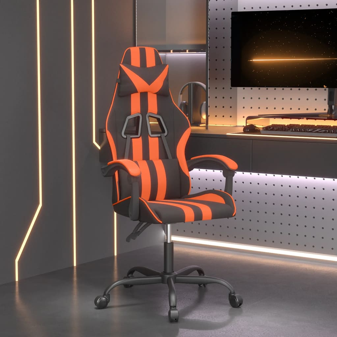 vidaXL Cadeira gaming couro artificial preto e laranja 1