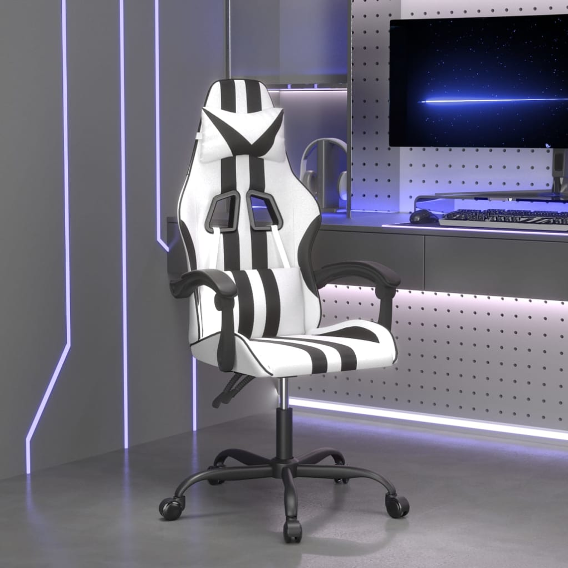 vidaXL Cadeira gaming couro artificial branco e preto 1