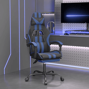 vidaXL Cadeira gaming c/ apoio para pés couro artificial preto e azul