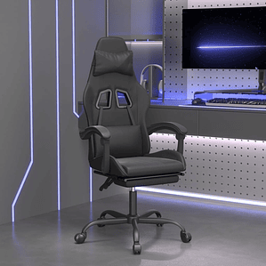 vidaXL Cadeira gaming c/ apoio pés couro artificial preto