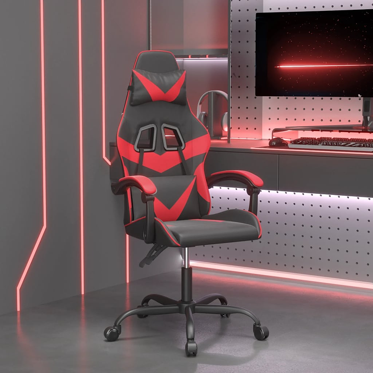 vidaXL Cadeira de gaming couro artificial preto e vermelho 1