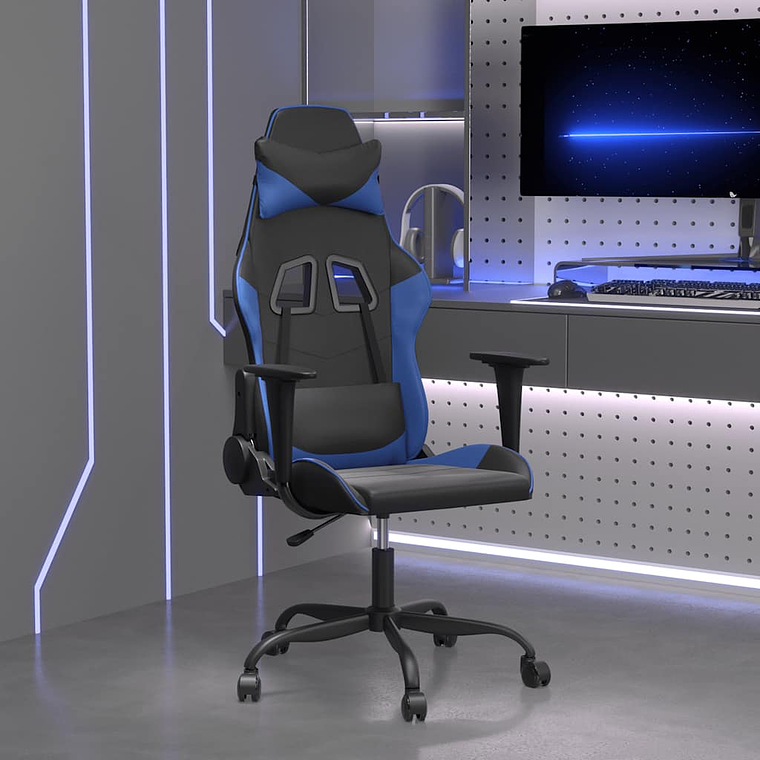 vidaXL Cadeira de gaming couro artificial preto e azul 1