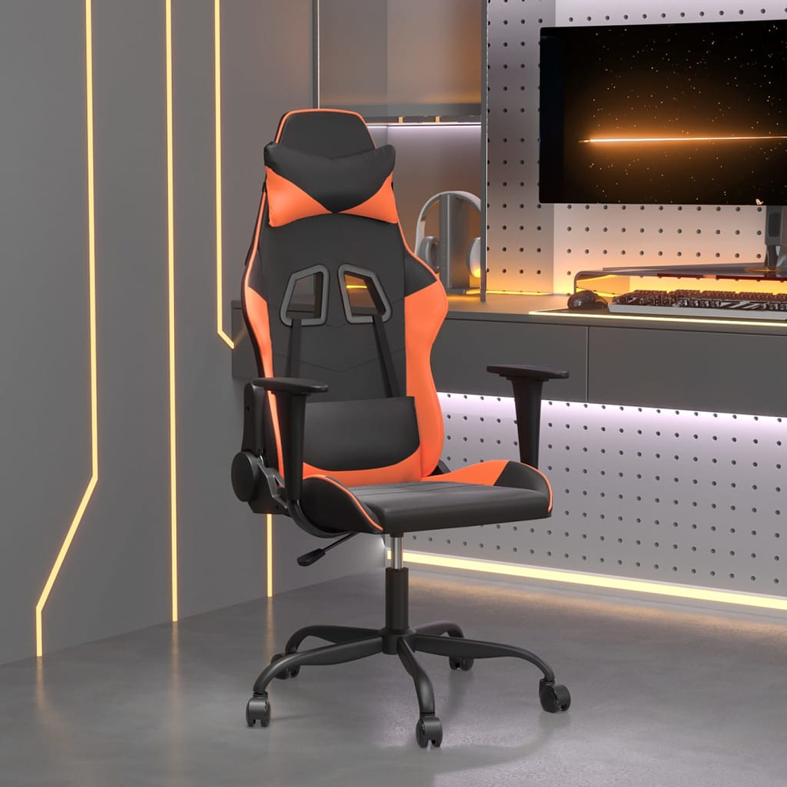 vidaXL Cadeira gaming couro artificial preto e laranja 1