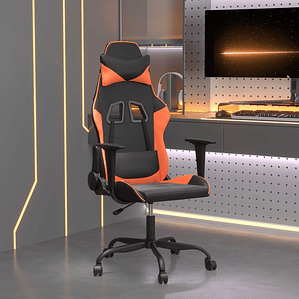 vidaXL Cadeira gaming couro artificial preto e laranja